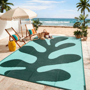 Lahome front view of green outdoor rug showing full pattern and vibrant colors