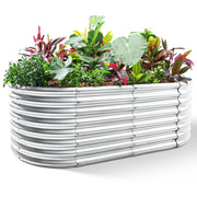 Land Guard front view assembled raised bed showing sturdy oval shape and garden-ready depth