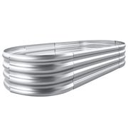 Land Guard front view of galvanized raised bed showing clean oval shape and capacity benefit