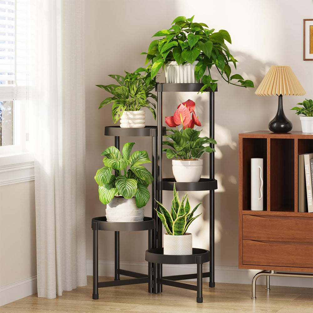 LASZOLA front view of 5-tier plant stand showing neat multi-plant display and space saving