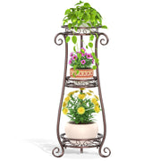 LASZOLA front view of bronze plant stand showing sturdy tiers and elegant shape