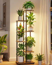 LASZOLA front view of tall corner plant stand showing vertical display and style