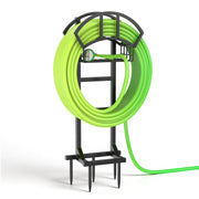 LASZOLA front view of freestanding reel showing sleek black design and stability