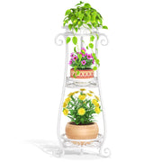 LASZOLA front view of white corner plant stand showing stable vertical display