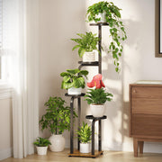 LASZOLA front view of 5-tier black metal plant stand showing space-saving benefits