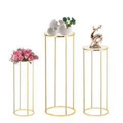 Latywen front view of gold pedestal stand set showing elegant display benefit