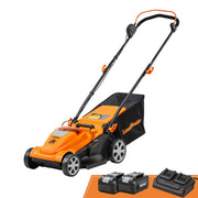 LawnMaster mower front view showing compact deck and neat finish benefit