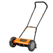 LawnMaster front view showing 16-inch cut and neat finish benefit