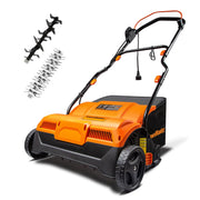 LawnMaster front view showing compact electric dethatcher and scarifier benefits easy storage