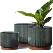 LE TAUCI front view showing trio of striped planters and contemporary appeal