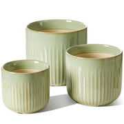 LE TAUCI front view of three sage green planters showing cohesive styling benefit