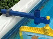 Leaf Bone front mounted on pool rail showing secure attachment and stable skimming
