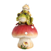 Leekung front view of frog mushroom statue showing playful accent