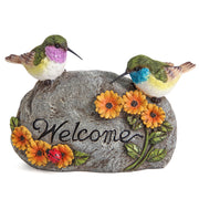 Leekung hummingbird statue front view showing welcome inscription benefit: inviting entry accent