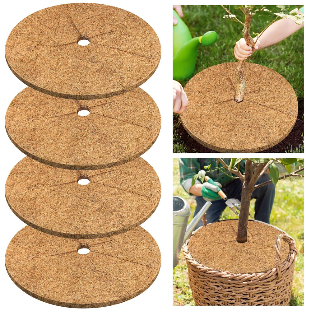 Legigo front view of four-pack mulch rings showing eco packaging and neat garden benefit
