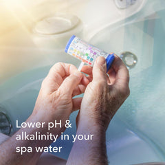 LEISURE TIME pouring granules into spa while pump runs demonstrating simple use