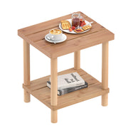LEJANEOYE front view of two-tier bamboo side table shows durable, weather-ready design