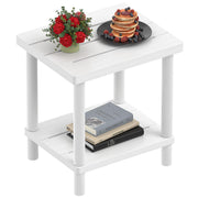 LEJANEOYE front view of bamboo side table showing sturdy two-tier design for compact patios