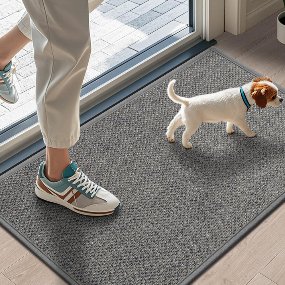 LEKEEPGO door mat front view showing neat light grey look and clean entry benefit