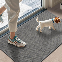 LEKEEPGO door mat front view showing neat light grey look and clean entry benefit
