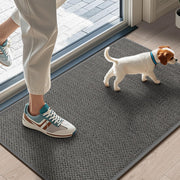 LEKEEPGO front view of grey door mat shows neat hem and tidy look, protecting floors