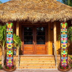 Leyndo tiki inflatables staged poolside offering fun tropical atmosphere