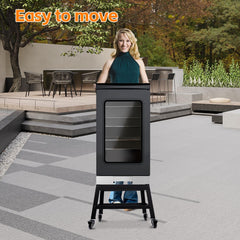 LGBWTUS smoker mounted on stand in backyard, makes outdoor cooking easier