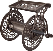 Liberty Garden front view of bronze reel showing decorative cast aluminum and storage benefit