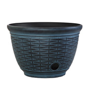 Liberty Garden front view of wicker hose pot showing compact, tidy storage