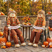 Libima front-facing scarecrow pair showing festive harvest welcome