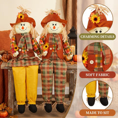 Libima scarecrow seated on porch creating welcoming seasonal decor