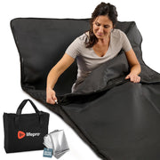 Lifepro RejuvaWrap front view showing packed blanket and included carry bag for portability