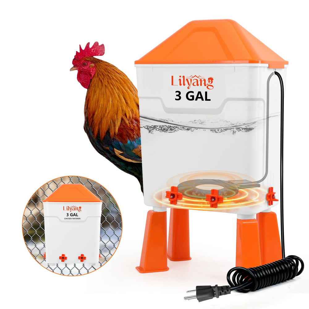 Lilyang front view of heated chicken waterer showing stable base benefit
