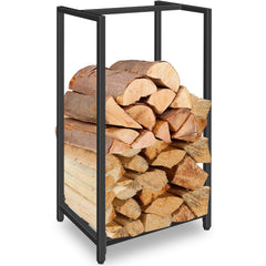 Lilybud--lily front view of rack showing neat vertical log storage and space saving