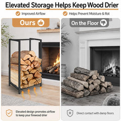 Lilybud--lily rack loaded with logs beside a fireplace for quick access