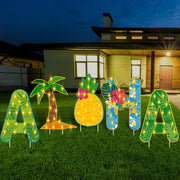 Lineshading five Aloha yard signs front display adding instant tropical curb appeal