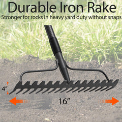 LLARGUEST close-up of metal 17 prongs highlighting durable construction and consistent soil contact