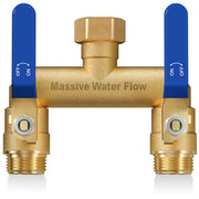 LNEZCDB front view of blue two-way splitter showing dual outlets and benefits