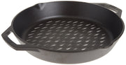 Lodge grill basket front view showing full cooking surface and handles, durable and reliable