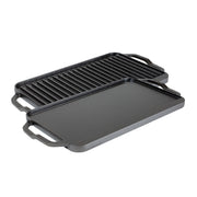 Lodge reversible grill griddle front view showing full two-burner coverage and capacity