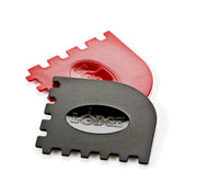 Lodge scrapers front packaging showing red and black pair, easy cleanup benefit