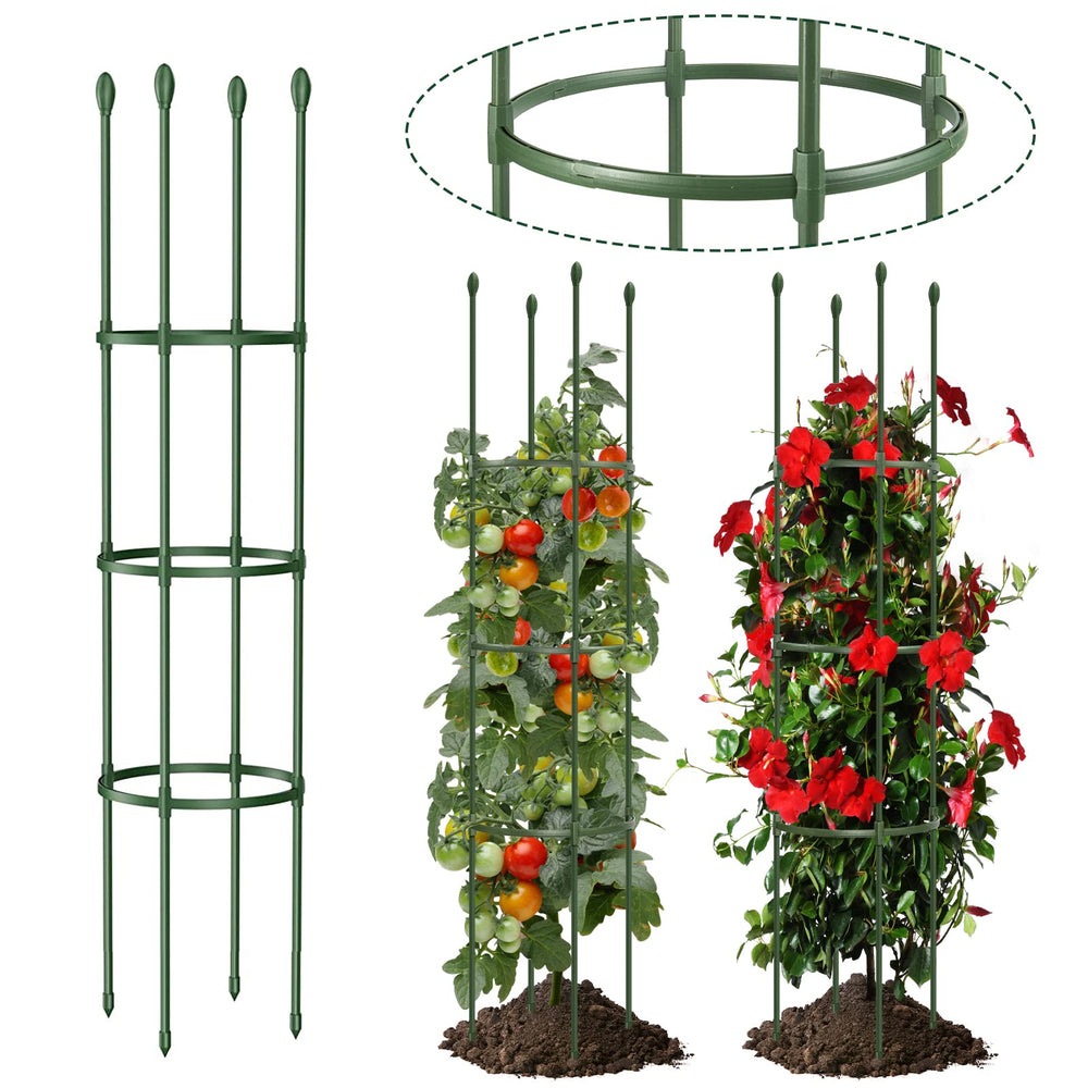 LOMNYIY front view of round tomato cage showing full height and posts benefit stability