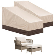 loriano front view of two chairs and ottomans covered, protects furniture