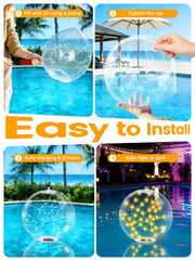 LORRYTE floating ball in pool at night creating warm ambient atmosphere