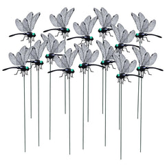 LOTADILO front view of 20 black dragonfly stakes for cohesive decor
