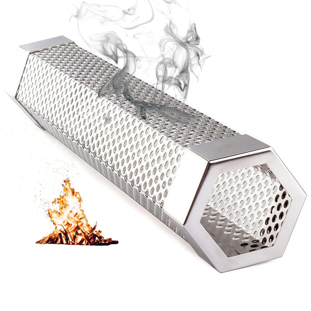 LOVEERCT smoke tube front view showing stainless steel finish and durable build benefits