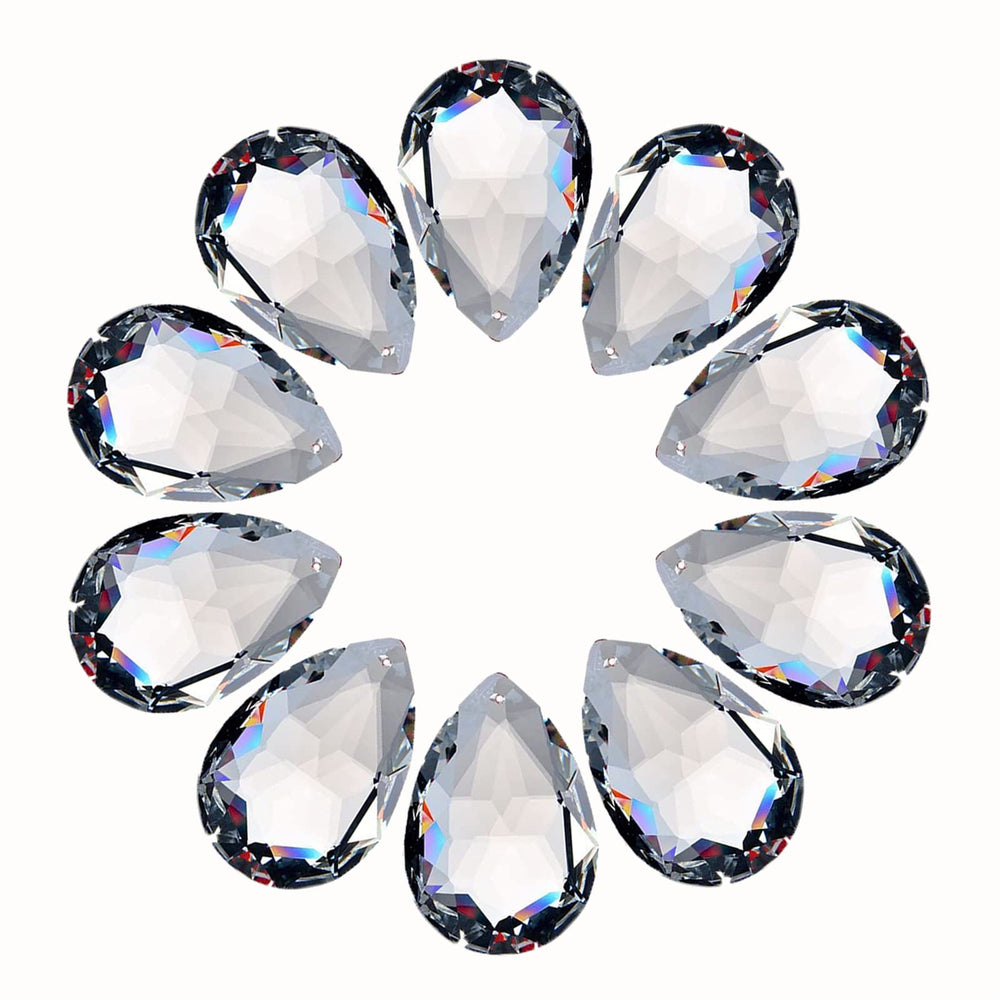 LoveUnited front view of ten teardrop prisms showing uniform clarity and sparkle