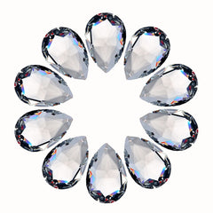 LoveUnited front view of ten teardrop prisms showing uniform clarity and sparkle