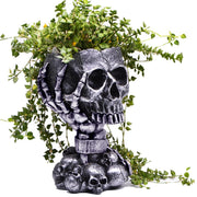 LovTocTic skull planter front view showing gothic silhouette and dramatic decor benefit