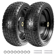 LTNICER front view of two 13 inch flat free tires showing complete set and benefits